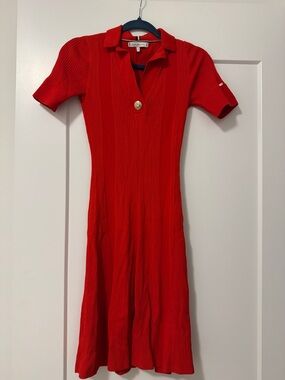 Tommy Hilfiger Vibrant Red Ribbed Polo Midi Dress